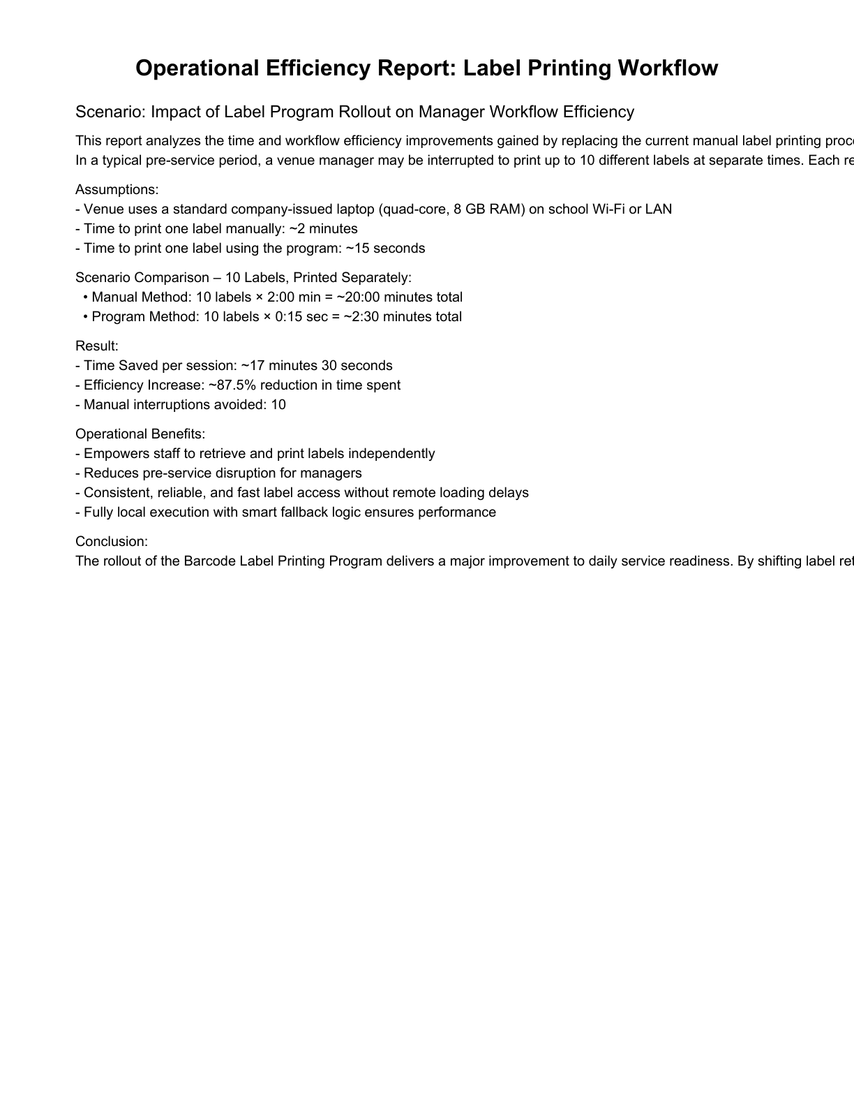 Label Workflow Manager Efficiency Report, page 1