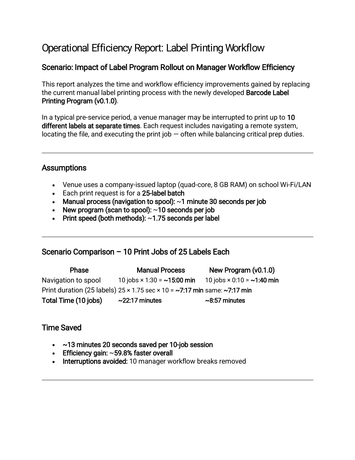 Label Workflow Operational Efficiency Report, page 1