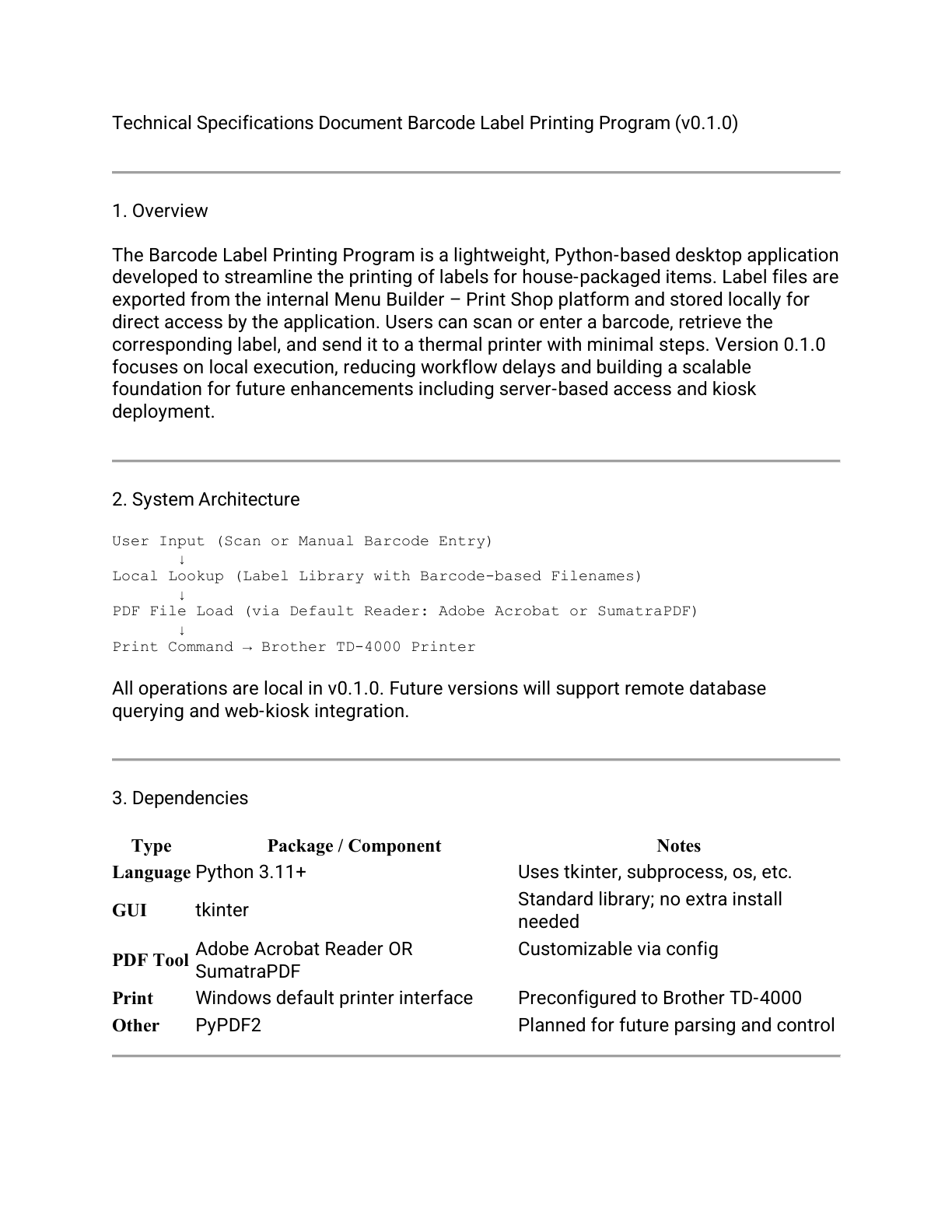 Label Program Technical Specification, page 1
